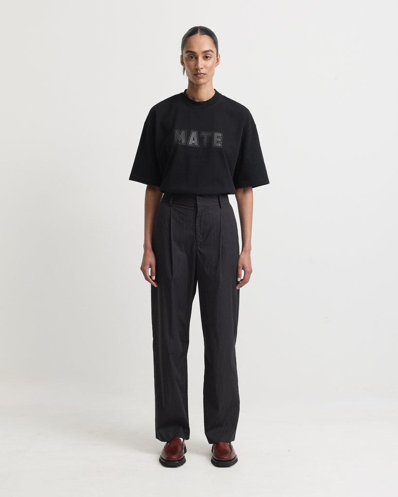 Womens Black Pinstripe