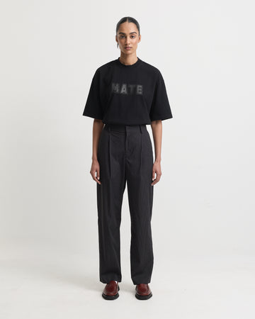 Womens Black Pinstripe