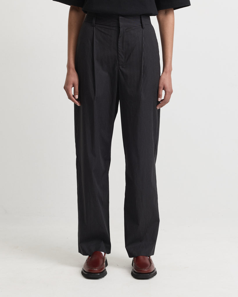 Womens Black Pinstripe